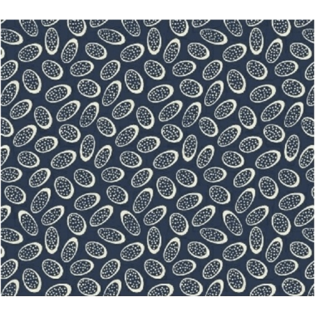 Windham Fabrics, Richmond Collection, di Nancy Gere- Tessuto Blu Scuro con forme ovali in bianco