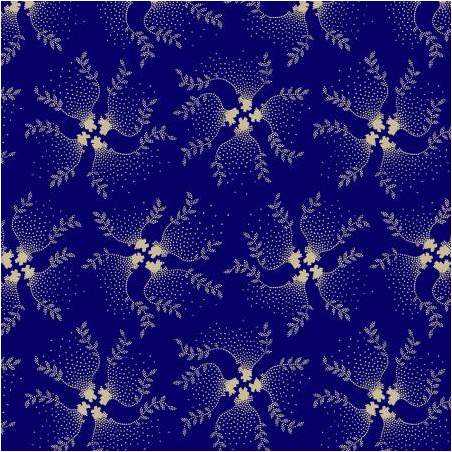 Marcus Fabrics, Twirling Vine, Mood in Blue Collection, di Paula Barnes- Tessuto Blu Scuro con intrecci di rami in beige