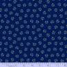 Marcus Fabrics, Tulip Dance, Mood in Blue Collection, di Paula Barnes- Tessuto Blu Scuro con piccoli disegni beige