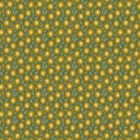 Andover Fabrics, Trail Mix Patt, di Edyta Sitar - Tessuto Verde con fiori color Oro