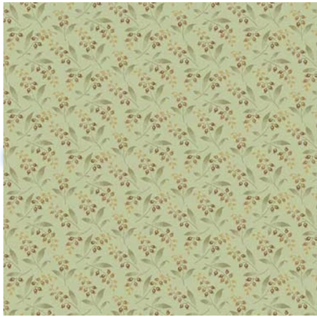 Andover Fabrics, Lily of the Valley Mint, Collezione Bed of Roses di Edyta Sitar - Tessuto Verde Menta con rametti fioriti