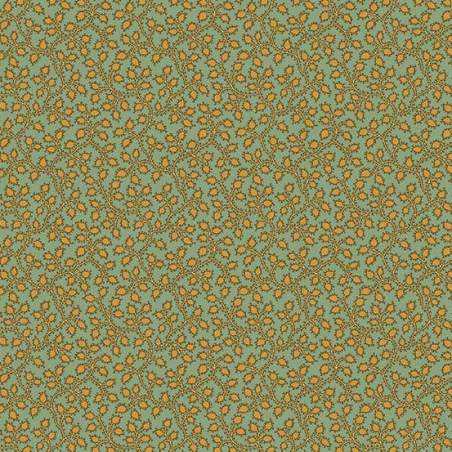 Andover Fabrics, Crystal Farm, Collezione Vines and Berries di Edyta Sitar - Tessuto Verde con rametti e bacche arancio