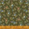 Windham Fabrics, Olive Remnant, Collezione Storytellers di Nancy Gere - Tessuto Verde con piccole rose rosse e blu Windham Fabri