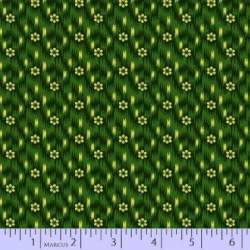 Marcus Fabrics, Party of Twelve Collection, di Judie Rothermel - Tessuto Verde con fiorellini gialli
