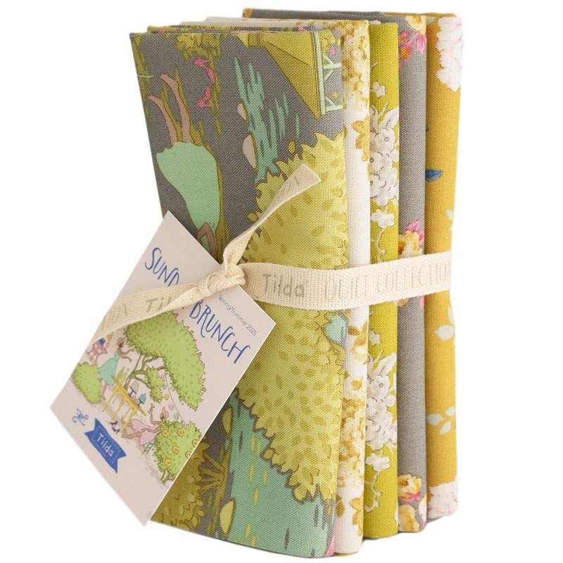 Tilda Sunday Brunch, 5 Fat Quarter Grey/Yellow Tilda Fabrics - 1