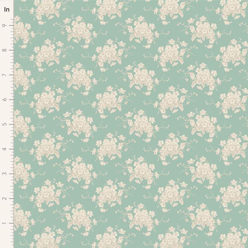 Tilda Sunday Brunch, White Flower Teal Tilda Fabrics - 1