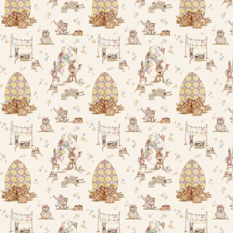 Easter Patchwork, Stoffa al Villaggio Patchwork su Tessuto Crema con Topini e Coniglietti Amabilmente Vero - 1 Easter Patchwork, Stoffa al Villaggio Patchwork su Tessuto Crema con Topini e Coniglietti Amabilmente Vero - 1