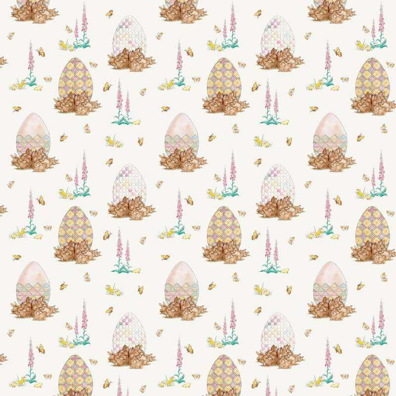 Easter Patchwork, Stoffa Uova Patchwork nel Villaggio, Tessuto Crema con Coniglietti e Uova Amabilmente Vero - 1 Easter Patchwork, Stoffa Uova Patchwork nel Villaggio, Tessuto Crema con Coniglietti e Uova Amabilmente Vero - 1