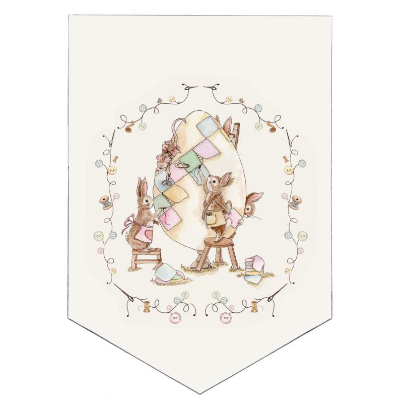 Easter Patchwork, 5 Bandierine Coniglietti Indaffarati Amabilmente Vero - 1