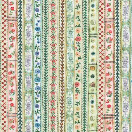 Make It Sew, Cream, tessuto crema con stampa di nastri ricamati - Robert Kaufman Robert Kaufman - 1