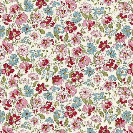 copy of Heirloom 3 Collection, Floral Joy, tessuto bianco con piccoli fiori rosa e azzurri - Liberty Quilting Liberty Fabrics - 