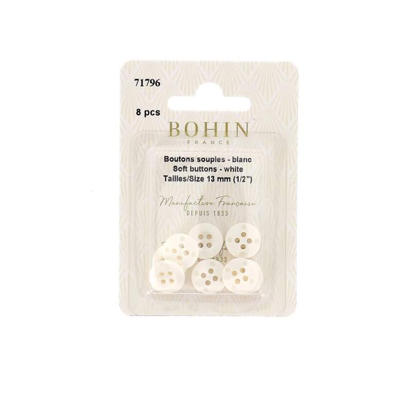 Bottoni morbidi pda cucito Bianchi - Misura 13 mm - 8 pz Bohin - 1