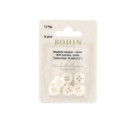 Bottoni morbidi pda cucito Bianchi - Misura 13 mm - 8 pz Bohin - 1