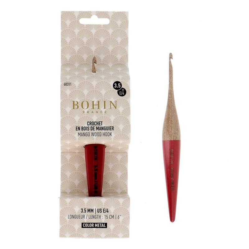 Uncinetto n.3,5 in Legno di Mango da 15 cm - Rosso Bohin - 1
