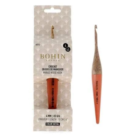 Uncinetto n.4.0 in Legno di Mango da 15 cm - Arancio Bohin - 1
