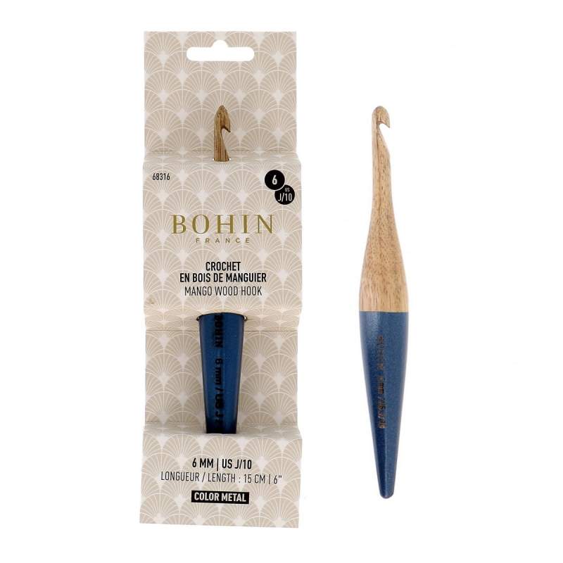 Uncinetto n.6,0 in Legno di Mango da 15 cm - Blu scuro Bohin - 1