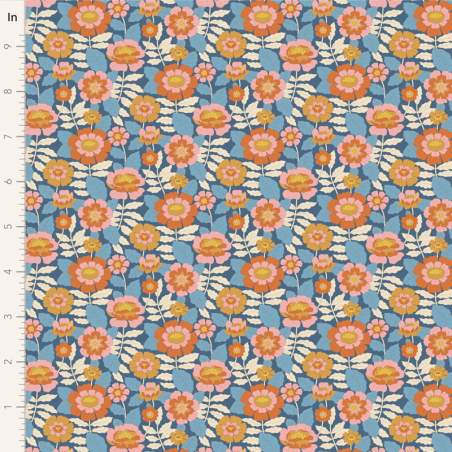 Tilda Wallflower Beverly Blue, Tessuto Blu Campo di fiori