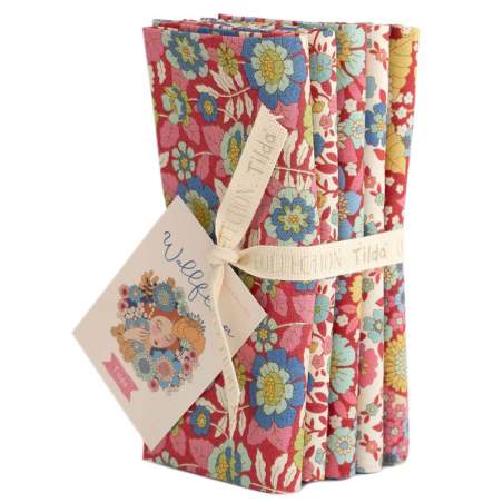 Tilda Wallflower Bundle Burgundy, 5 Fat Quarter da 50 x 55 cm Rosso Borgogna