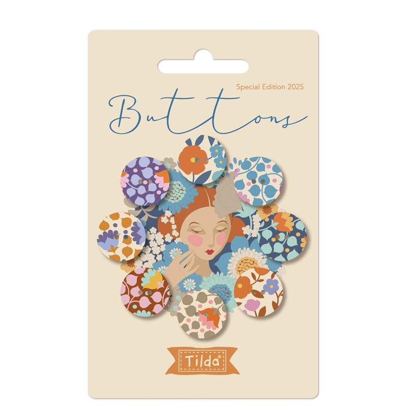 Tilda Wallflower Buttons, 8 Bottoni da 16mm Blu/Lilla Tilda Fabrics - 1