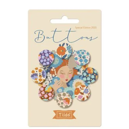Tilda Wallflower Buttons, 8 Bottoni da 16mm Blu/Lilla Tilda Fabrics - 1