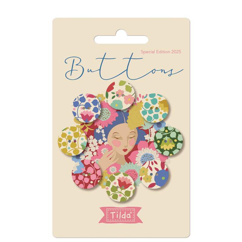 Tilda Wallflower Buttons, 8 Bottoni da 16mm Rossi/Verdi Tilda Fabrics - 1