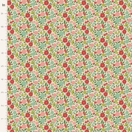Tilda Wallflower Janice Green, Tessuto Verde Campo di piccoli fiori