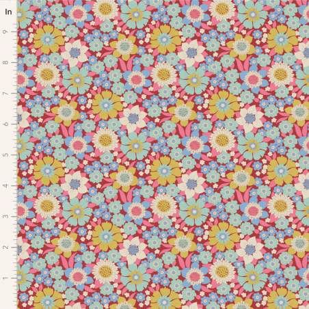 Tilda Wallflower Lauren Burgundy, Tessuto Rosso Borgogna Muro di Fiori