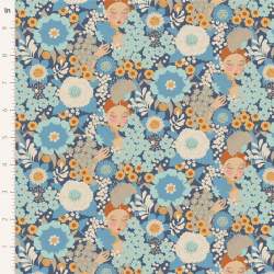 Tilda Wallflower Wallflower Blue, Tessuto Blu Muro di Fiori con Donne