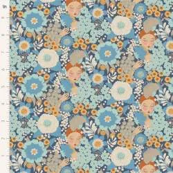 Tilda Wallflower Wallflower Blue, Tessuto Blu Muro di Fiori con Donne Tilda Fabrics - 2