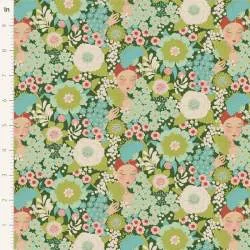 Tilda Wallflower Wallflower Green, Tessuto Verde Muro di Fiori con Donne Tilda Fabrics - 2