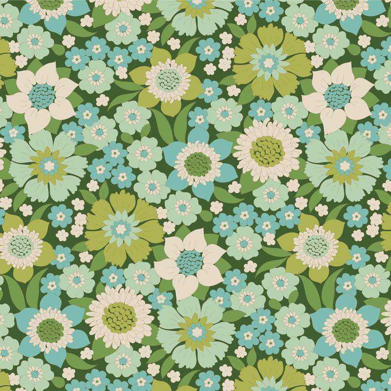 Tilda Wallflower Lauren Green, Tessuto Verde Muro di Fiori Tilda Fabrics - 1
