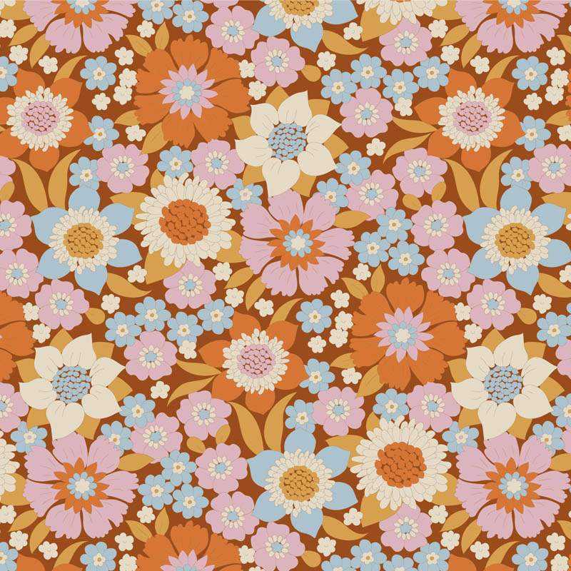 Tilda Wallflower Lauren Caramel, Tessuto Marrone Caramello Muro di Fiori Tilda Fabrics - 1