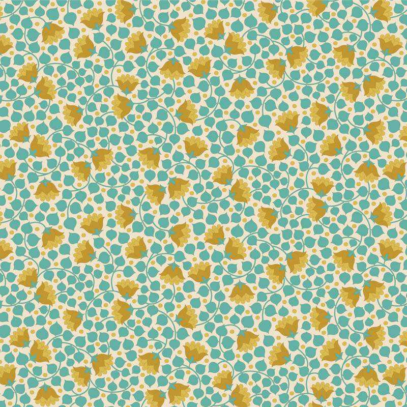 Tilda Wallflower Bellflower Teal, Tessuto Turchese Campanule Tilda Fabrics - 1