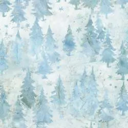 Artisan Batiks: Winter Pines, Frost by Lunn Studios, tessuto batik azzurro con abeti - Robert Kaufman