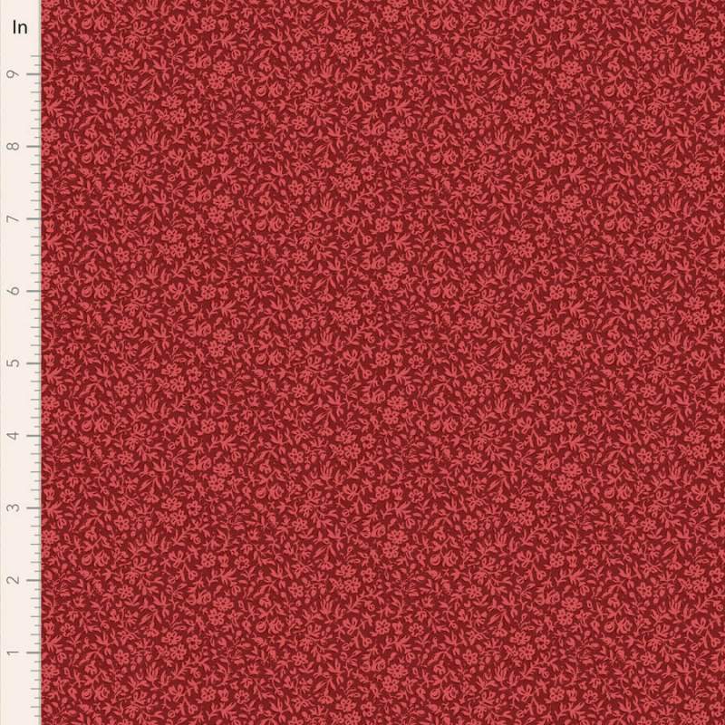 Tilda Merry Little Christmas Blender, Eve Burgundy, tessuto con texture di fiorellini tono su tono su fondo rosso scuro Tilda Fa