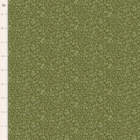 Tilda Merry Little Christmas Blender, Eve Pine, tessuto con texture di fiorellini tono su tono su fondo verde pino Tilda Fabrics