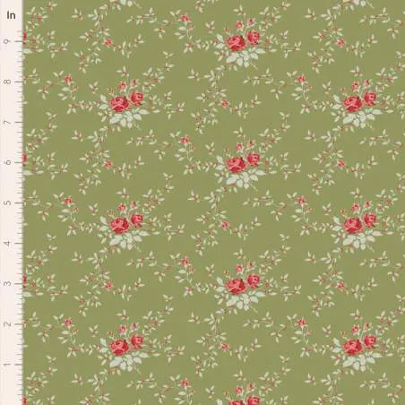 Tilda Merry Little Christmas Blender, Noel Moss, tessuto con stampa di rose e agrifoglio su fondo verde muschio Tilda Fabrics - 