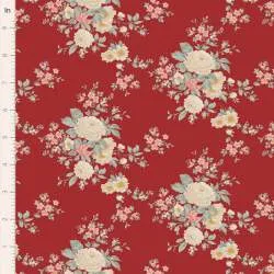 Tilda Merry Little Christmas, Carol Burgundy, tessuto con rose crema su fondo rosso scuro Tilda Fabrics - 1