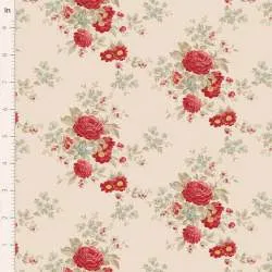 Tilda Merry Little Christmas, Carol Cream, tessuto con rose rosse su fondo crema Tilda Fabrics - 1