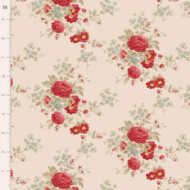 Tilda Merry Little Christmas, Carol Cream, tessuto con rose rosse su fondo crema Tilda Fabrics - 1 Tilda Merry Little Christmas, Carol Cream, tessuto con rose rosse su fondo crema Tilda Fabrics - 1