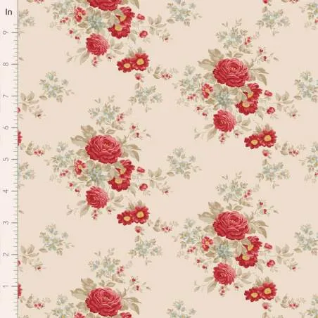 Tilda Merry Little Christmas, Carol Cream, tessuto con rose rosse su fondo crema Tilda Fabrics - 1
