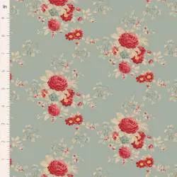 Tilda Merry Little Christmas, Carol Duckegg, tessuto con rose rosse su fondo azzurro uova d'anatra Tilda Fabrics - 1