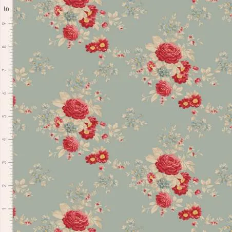 Tilda Merry Little Christmas, Carol Duckegg, tessuto con rose rosse su fondo azzurro uova d'anatra Tilda Fabrics - 1