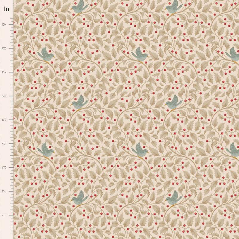 Tilda Merry Little Christmas, Holly Clay, tessuto con agrifoglio e uccellini su fondo argilla Tilda Fabrics - 1