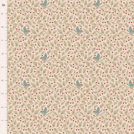 Tilda Merry Little Christmas, Holly Clay, tessuto con agrifoglio e uccellini su fondo argilla Tilda Fabrics - 1