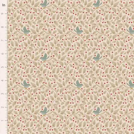 Tilda Merry Little Christmas, Holly Clay, tessuto con agrifoglio e uccellini su fondo argilla Tilda Fabrics - 1