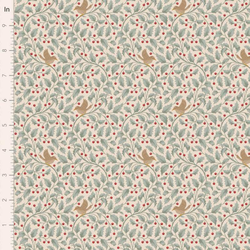 Tilda Merry Little Christmas, Holly Duckegg, tessuto con agrifoglio e uccellini su fondo azzurro uova d'anatra Tilda Fabrics - 1