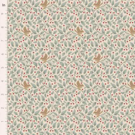 Tilda Merry Little Christmas, Holly Duckegg, tessuto con agrifoglio e uccellini su fondo azzurro uova d'anatra Tilda Fabrics - 1