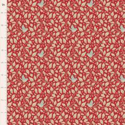 Tilda Merry Little Christmas, Holly Red, tessuto con agrifoglio e uccellini su fondo rosso Tilda Fabrics - 1