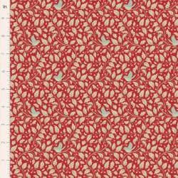 Tilda Merry Little Christmas, Holly Red, tessuto con agrifoglio e uccellini su fondo rosso Tilda Fabrics - 1
